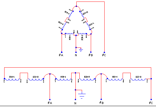 3 Phase Delta Transformer Schematics