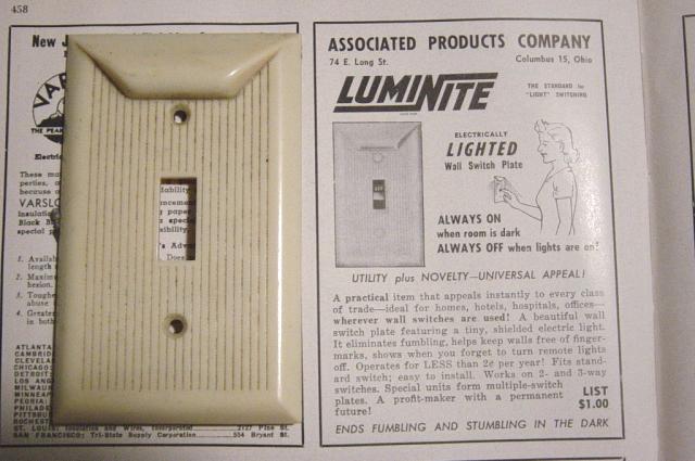 NEW Brown Vintage Luminite Electrically Lighted Toggle Switch Plate 
